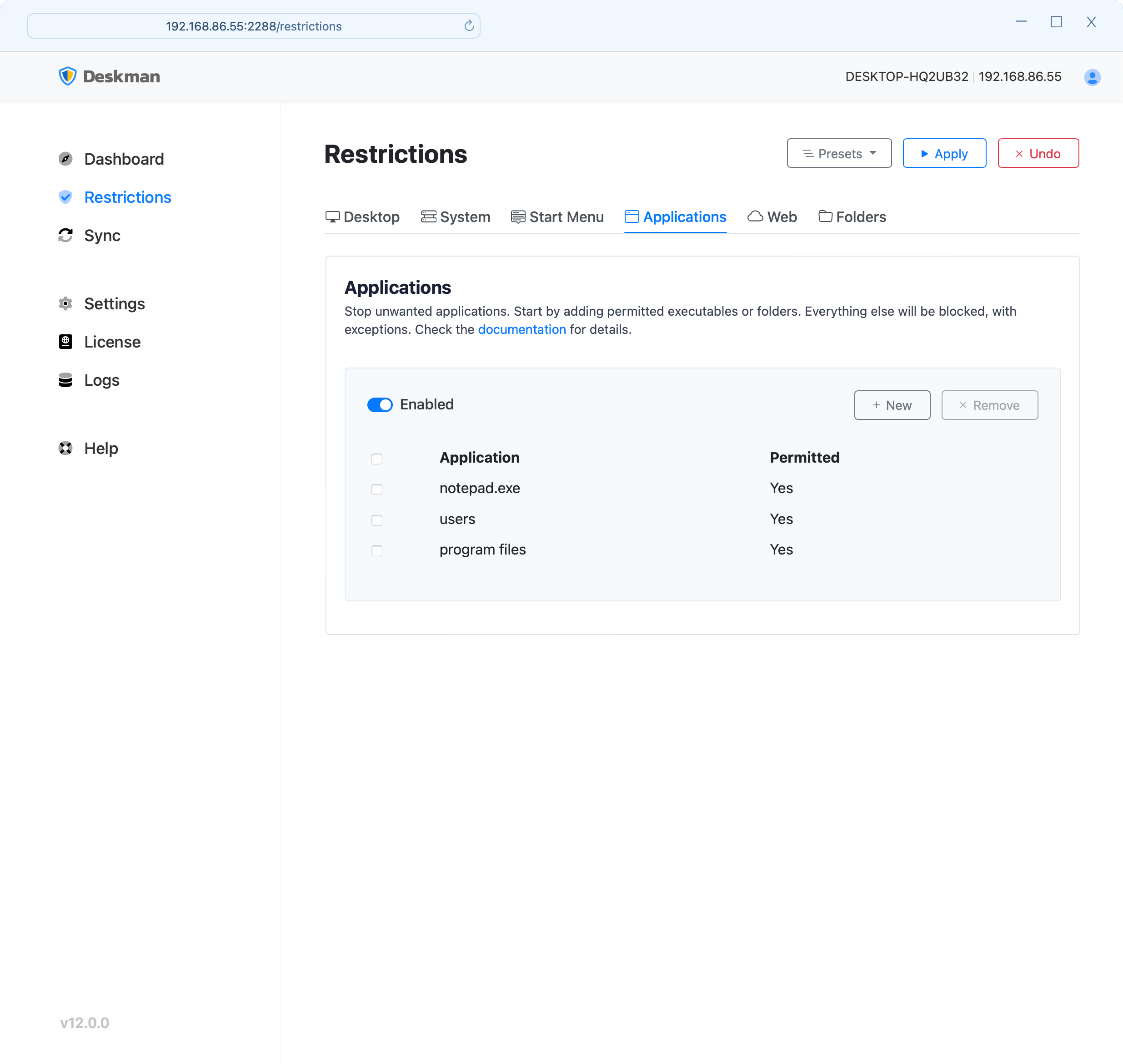 Deskman Application Filter