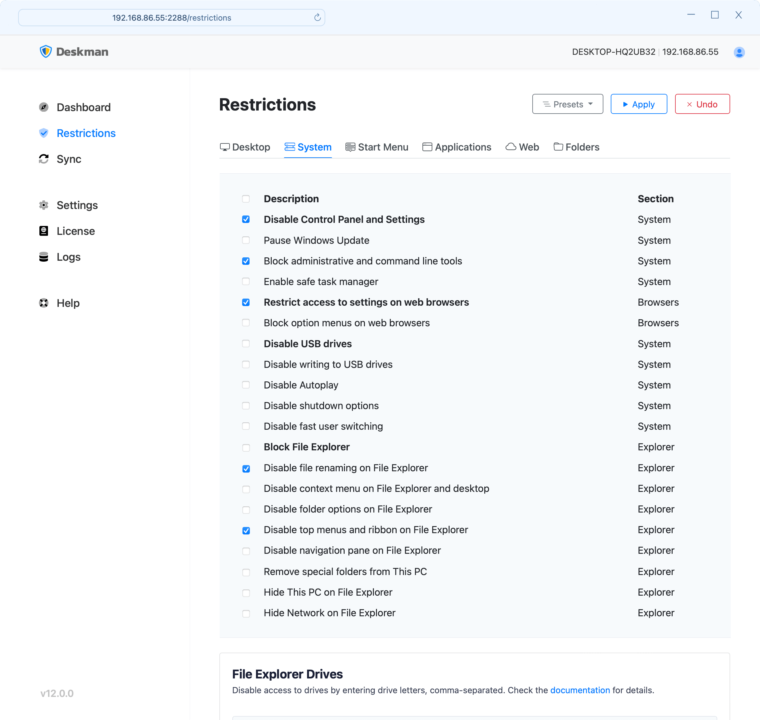 Deskman System Restrictions